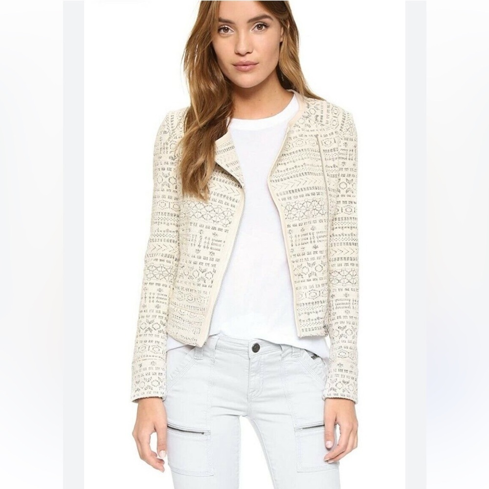 Joie tweed blazer with lambskin trim moto